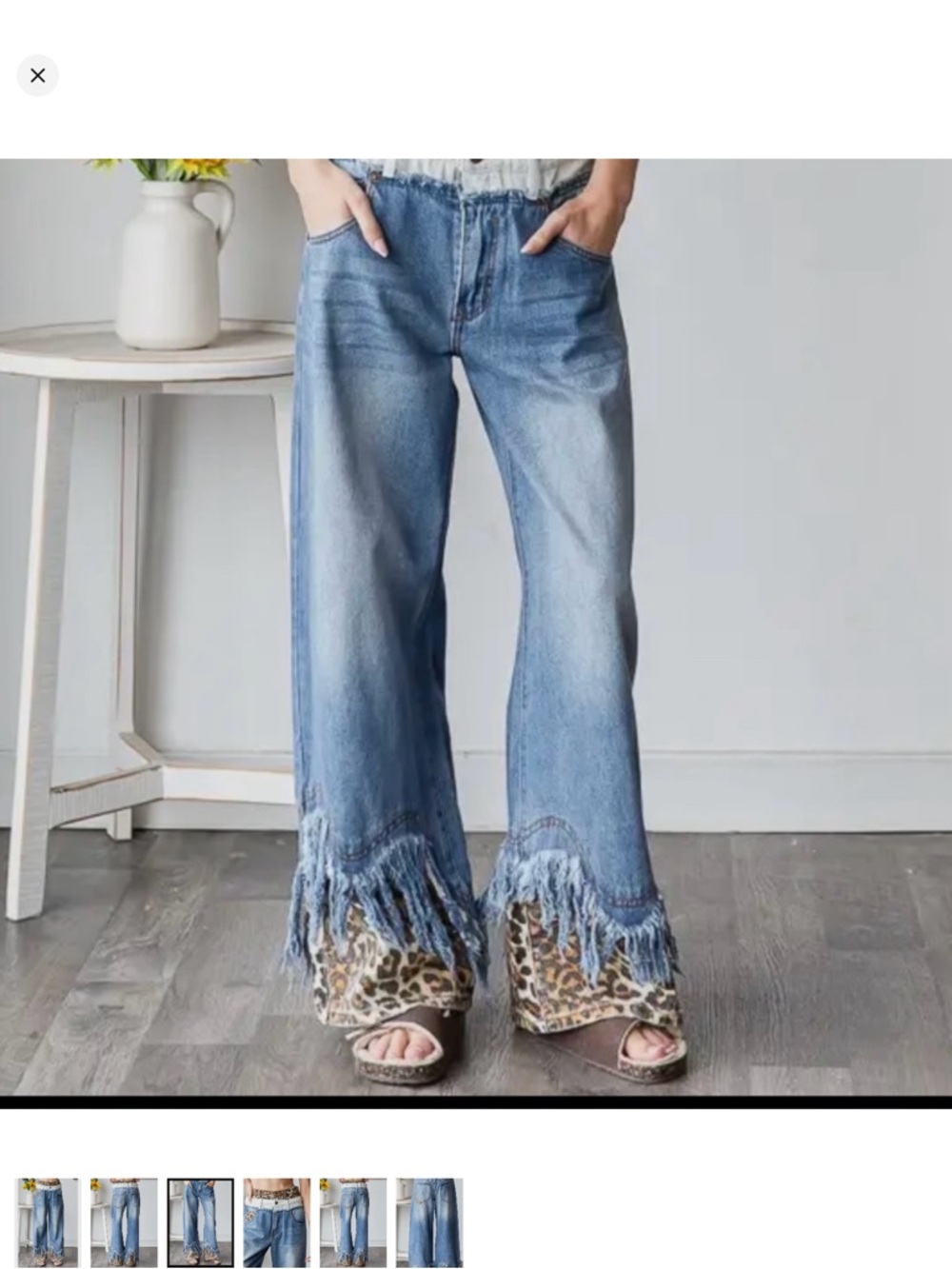 Oli & Hali Blue Wide-Leg Jeans with Leopard Trim - Picture 2 of 4